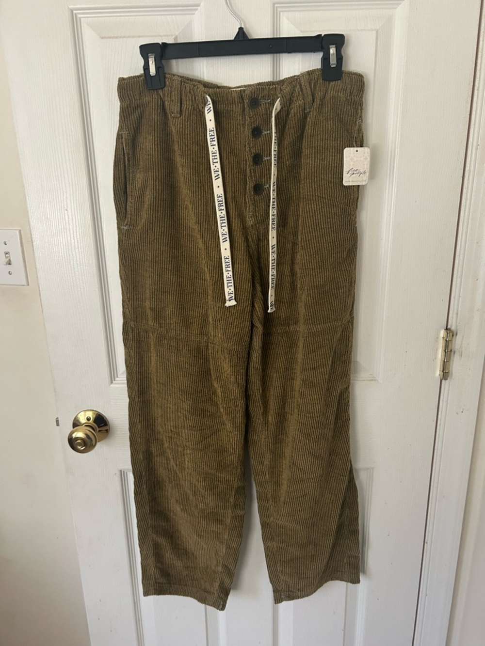 We The Free Olive Corduroy Wide-Leg Track Pants by Free People